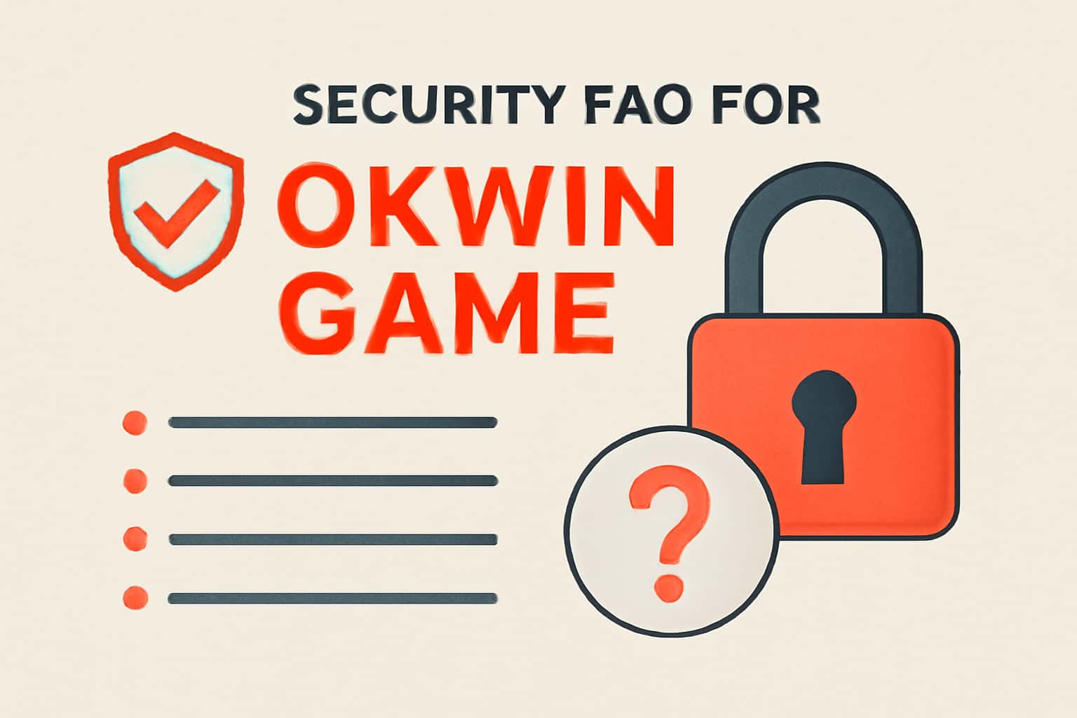 Visual representation of security information for Okwin Game including lock and shield icons.